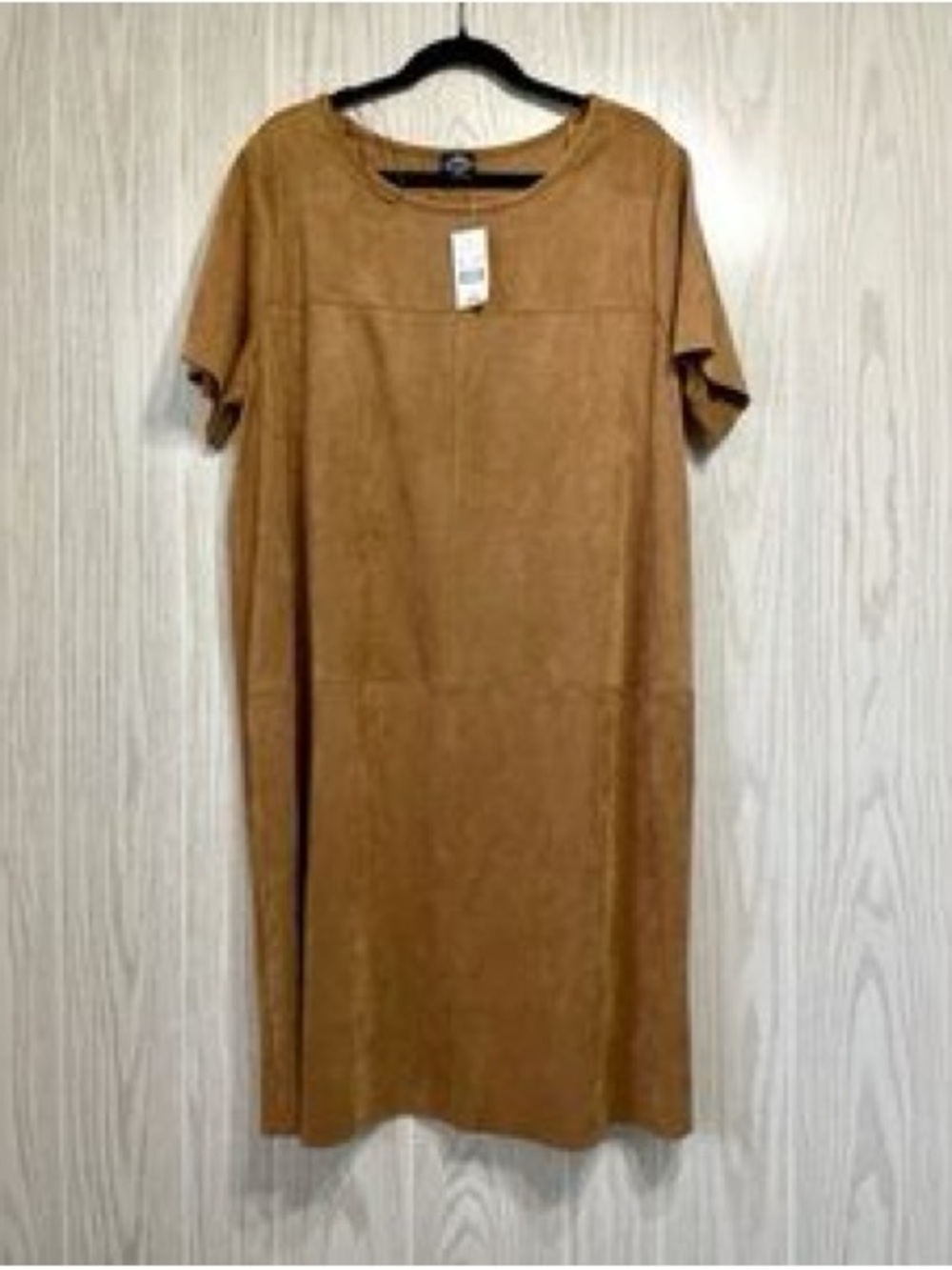Short Sleeve Faux Suede Midi Dress in Tan
